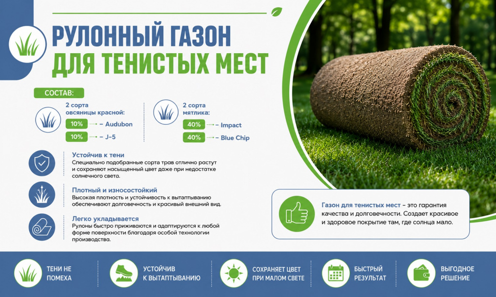 Рулонный газон для тенистых мест Рулонный газон для тенистых мест